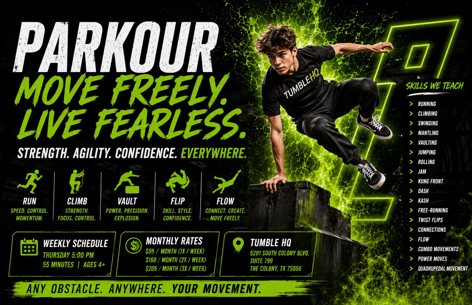 Parkour class at Tumble HQ